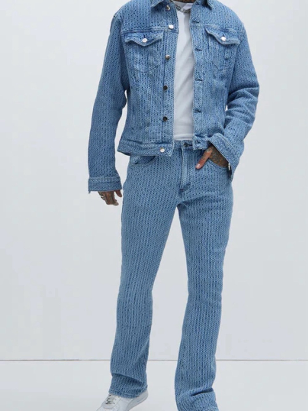 Fashion Nova Light Blue Textured Denim Pants